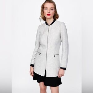 Zara Light Gray Zip-Front Blazer Coat